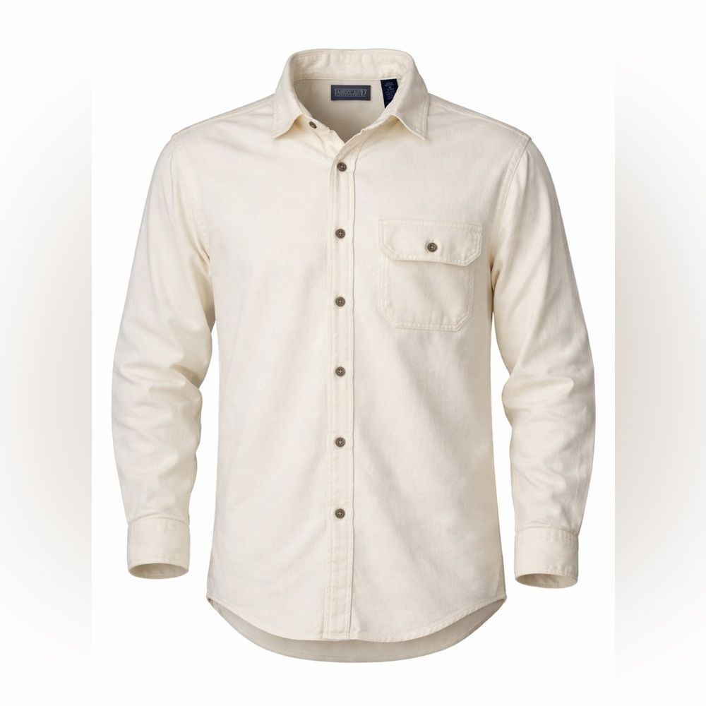 Lands’ End Cream Chamois Flannel Shirt Men’s M Made In USA Cotton Workwear